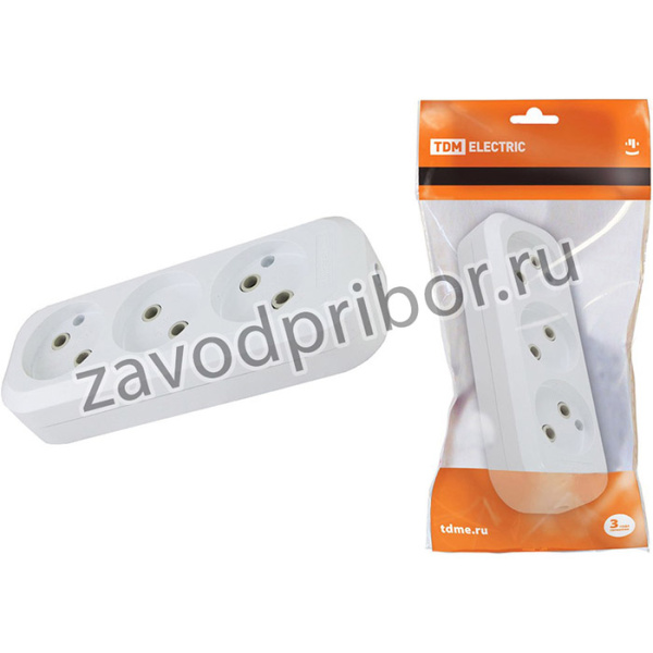 Колодка розеточная 3 гнезда 2П б/з 10А 250В белая TDM