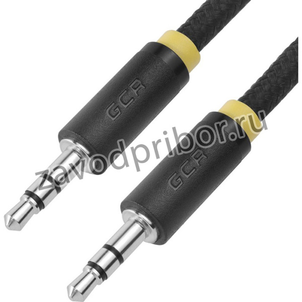 GCR-AVC8114-1.5m, GCR Кабель 1.5m аудио jack 3,5mm/jack 3,5mm, нейлон, черный, желтая окантовка, ультрагибкий, 28 AWG