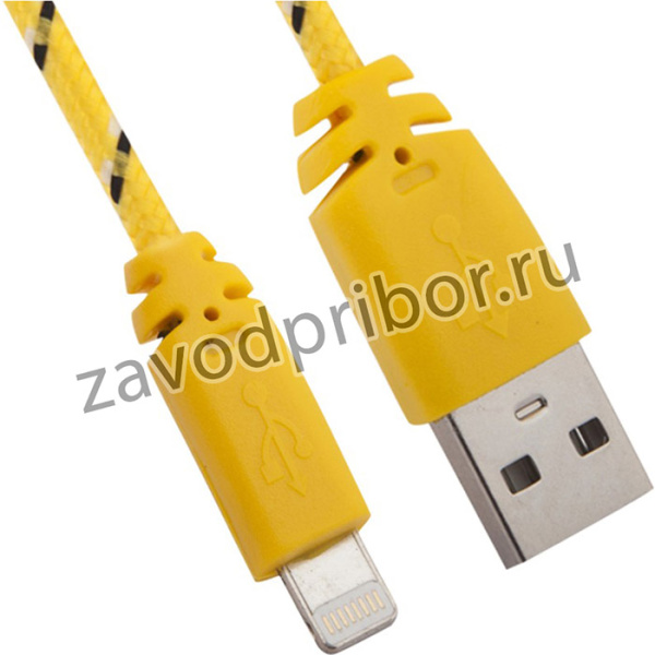 USB кабель для Apple iPhone, iPad, iPod 8 pin в оплетке желтый, коробка LP