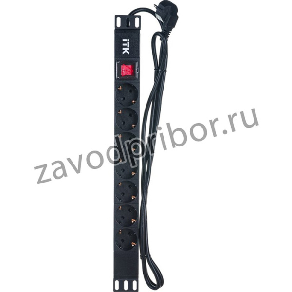 PH12-7D1-P, ITK PDU 7 роз. нем.ст. с выкл 1U каб.2м вилка нем.ст ПВХ чер