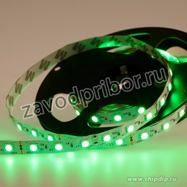 LS606 (141-464), Лента светодиодная, зеленый, 12В, 14.4Вт/м, 60SMD(5050)/м, IP23, 10мм, 1м