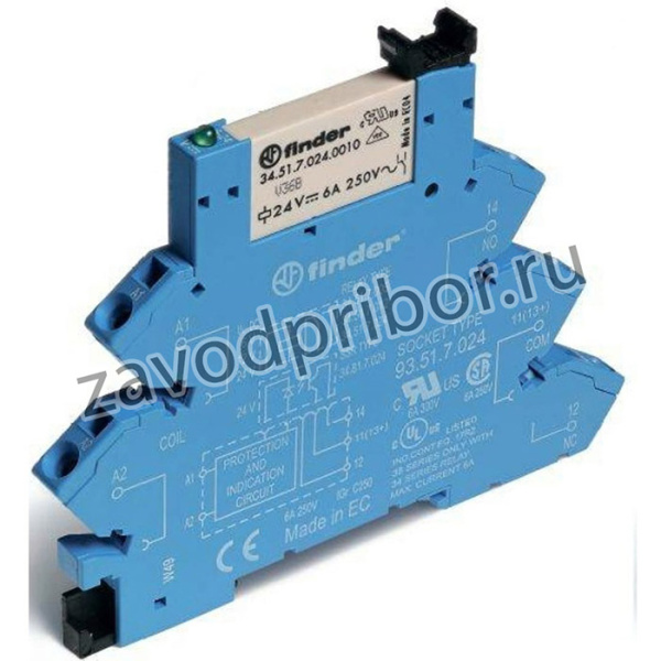 Finder, Интерфейсный модуль реле; 1 CO конт. 6а ; /= 240в Ac/Dc; пруж. зажимы, 386102400060