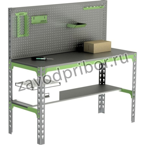 Металлический стол Metalex 750x1100x500 + перфопанель с комплектом аксессуаров MMPRIA751150