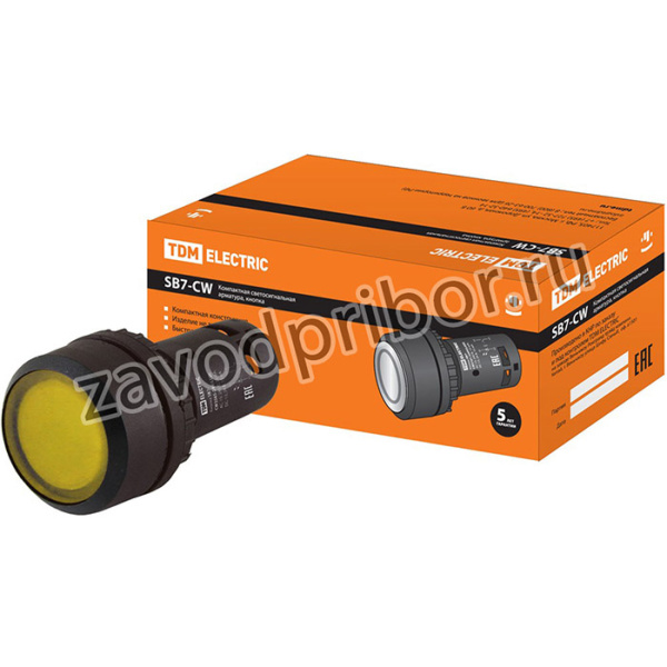 Кнопка SB7-CW3565-24V(LED) d22мм 1з+1р желтая TDM