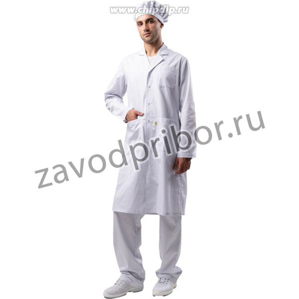 Антистатический халат мужской, цвет - зеленый (тип ткани: D), знак ESD, размер 56-58, Рост 170-176