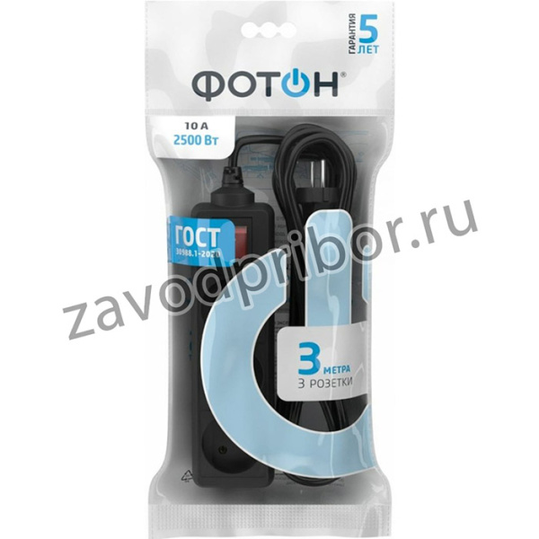 Удлинитель сетевой 10-33S, 3м, 3 розетки, 10А, с выкл., черный 24749