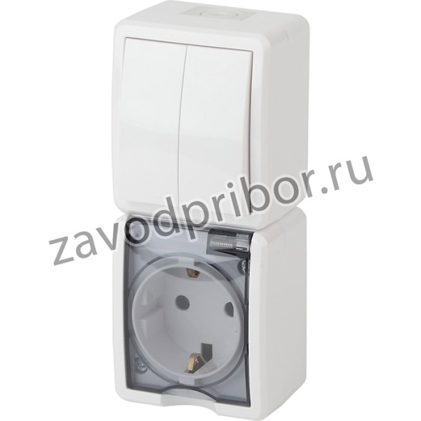 11-7408-01 ЭРА Блок розетка+выкл. двойн. верт. IP54, 16A(10AX)-250В, ОУ, Эра Эксперт, белый (5/50/80 Б0036006