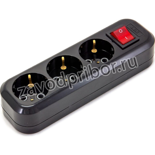 колодка черная (розетка удлинителя) У3-ЕВК 3-местная с з/к и выкл-м, 250В 16А 4606400420859
