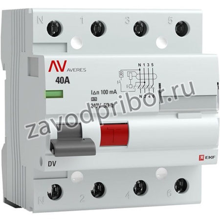 Устройство защитного отключения AVERES DV, 4P, 40А/100мА, A SQ rccb-4-40-100-a-av
