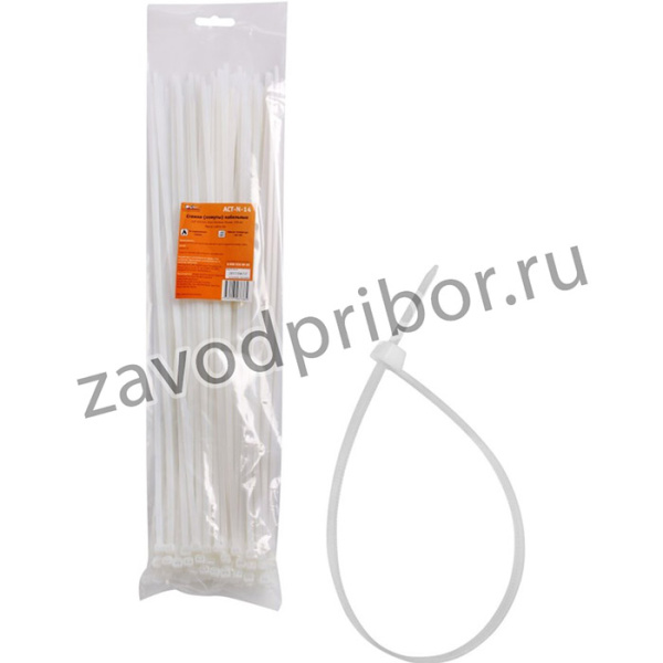 ACT-N-14, Стяжки (хомуты) кабельные 4,8*400 мм, пластиковые, белые, 100 шт.