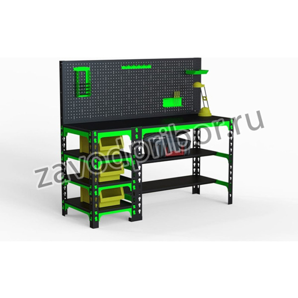 Металлический стол с боковыми полками и перфопанелью 750x1600x400 мм SBF751640