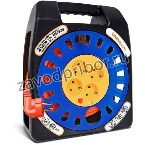 Удлинитель в закрыт. корпусе 4х30м с заземл. 10А IP20 У16-012 ПВС 3х1 термозащита защ. шторки UNIVersal 1674