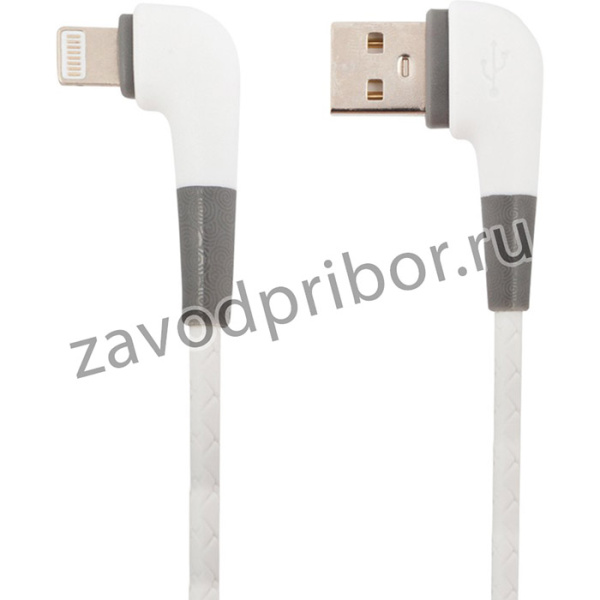 USB кабель "LP" для Apple 8 pin L-коннектор "Кожаный шнурок" (белый/коробка)
