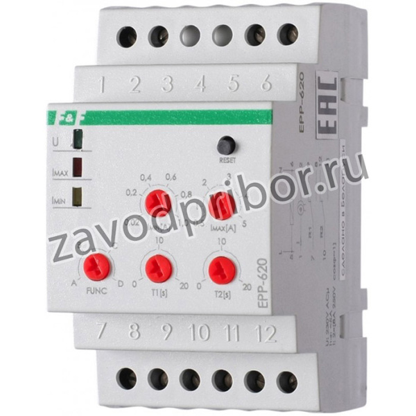 Реле тока F&F EPP-620, 4-функции с регулируемым верхним и нижним порогами срабатывания EA03.004.006