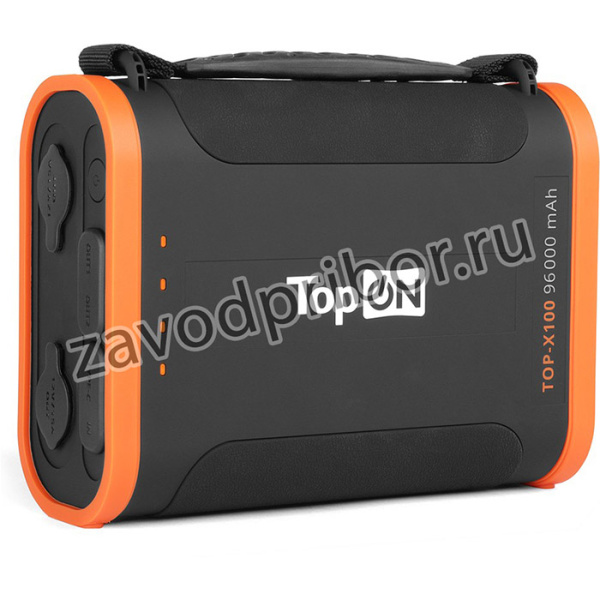 Внешний аккумулятор TopON TOP-X100 96000mAh USB Type-C PD 60W, USB1 QC3.0, USB2 12W, 2 авторозетки 180W, фонарь, защита от брызг, LiFePO4. Ч