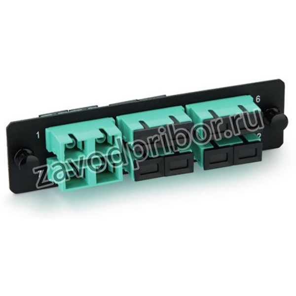 01 Панель Hyperline, для FO-19BX с 12 LC адаптерами, 12 волокон, многомод OM3/OM4, 120x32 мм, адаптеры цвета аква (aqua)