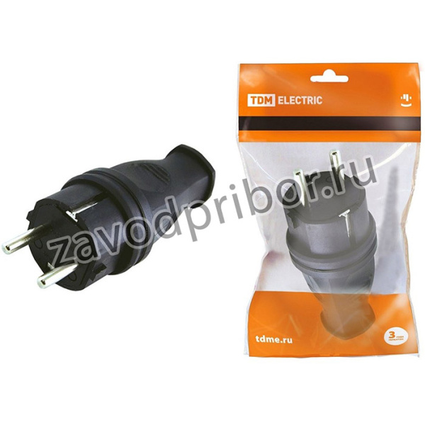 TDM SQ0612-0001 Вилка прямая каучук 2Р+РЕ 16А 250В IP44