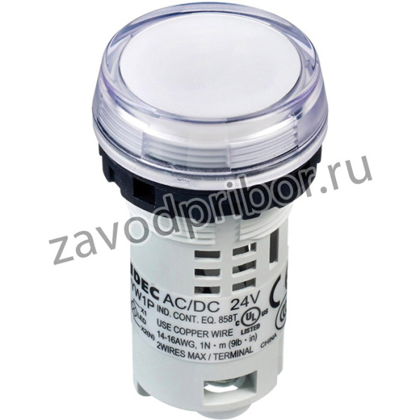 YW1P-1BUQ4PW, Светодиодный индикатор в панель, Белый, 24 В, 22 мм, 20 мА, IP65