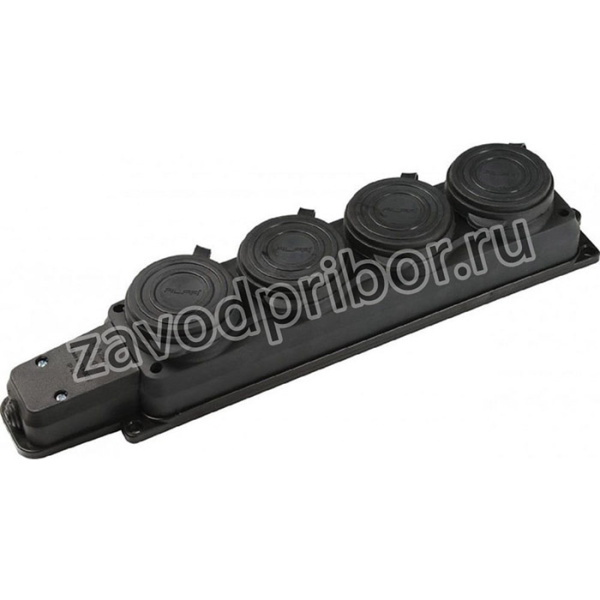 4104, колодка штепсельная 4-гн. с/з с крышками 16а, ip54, черный (каучук)
