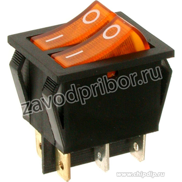 IRS-2101-1C3, Переключатель желтый с подсветкой ON-OFF (15A 250VAC) DPST 6P