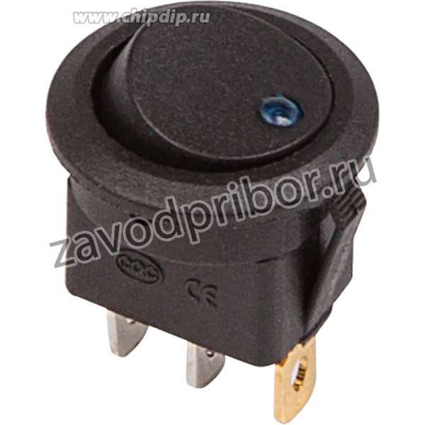 36-2581, Выключатель клавишный круглый 12V 20А (3с) ON-OFF черный с синей подсветкой (RWB-215, MIRS-101Е-8С/D