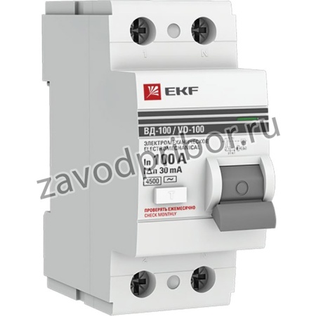 Устройство защитного отключения УЗО ВД-100 2P 100А/ 30мА PROxima SQ elcb-2-100-30-em-pro