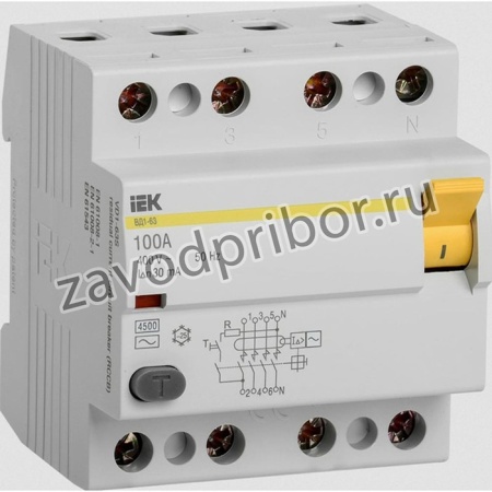 Выключатель дифференциального тока 4п 100A 30mA тип AC ВД1-63 ИЭК MDV10-4-100-030