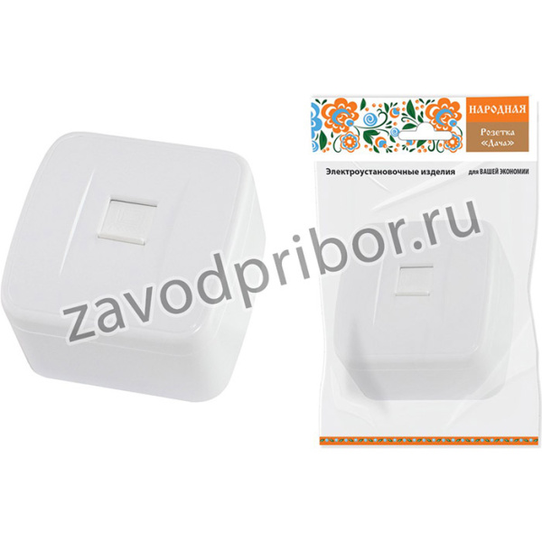 Розетка компьютерная (RJ-45) открытой установки IP20, белая "Дача" Народная