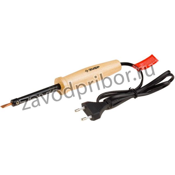 Паяльник ЗУБР 55405-25_z01 электро ''мастер'' с дер.рук. и долговечным жалом форма клин 25Вт