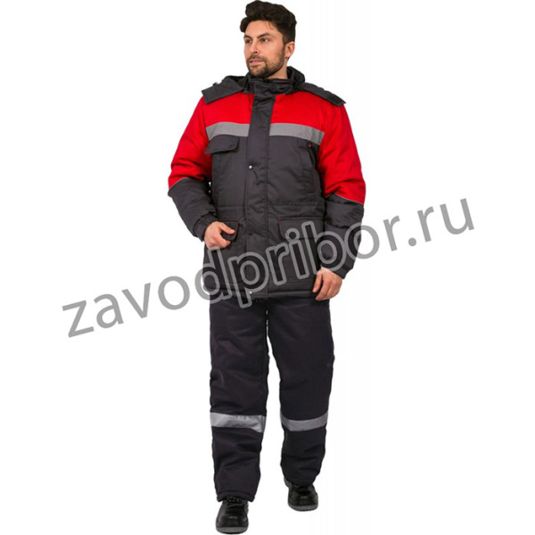 Костюм зимний Сибер СОП тк.Балтекс,210 п/к, т.серый/красный, 52-54; 182-188 87468919.006