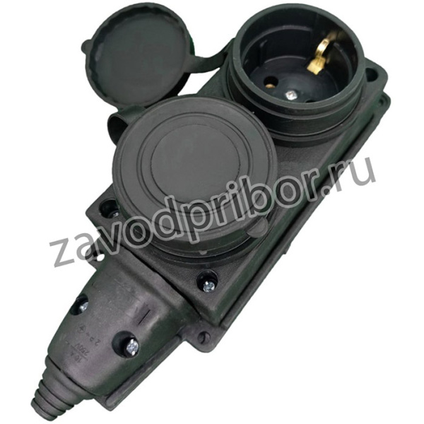 Розетка 2-х местная каучуковая с заземлением с крышкой 338003-1