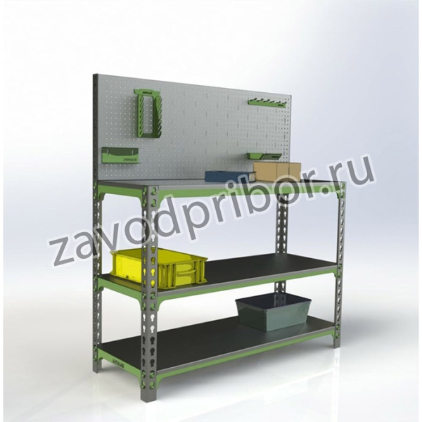Стол-верстак 950x1600x500 (две полки) + перфопанель с комплектом аксессуаров SVPIIPRIA951650
