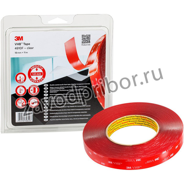 3M 4910F 19mm x 11m, 4910F, VHB™ Clear Foam Tape, 19mm x 11m, 1mm Thick