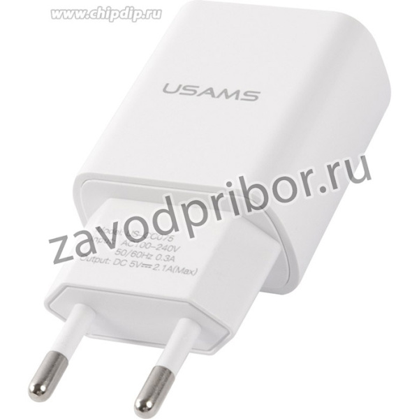 СЗУ USAMS - (Модель T21 Charger kit) 1 USB T18 2,1A + кабель Lightning 1m, белый (T21OCLN01)