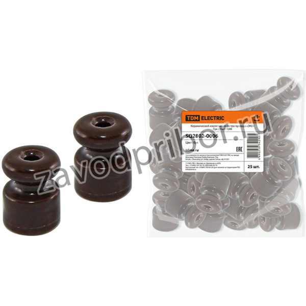 Изолятор TDM ELECTRIC Эко SQ2802-000, длина 22мм, ширина 100мм, 0.5-2.5мм2, коричневый, 25шт [sq2802-0006]