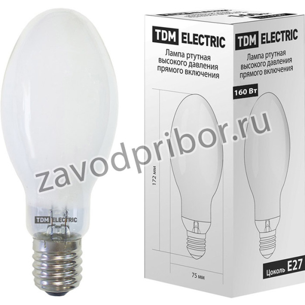 Лампа ртутная высокого давления прямого включения ДРВ 160 Вт Е27 TDM
