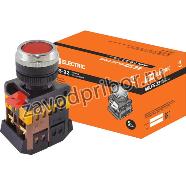 Кнопка ABLFS-22 красный d22мм неон/230В 1з+1р TDM
