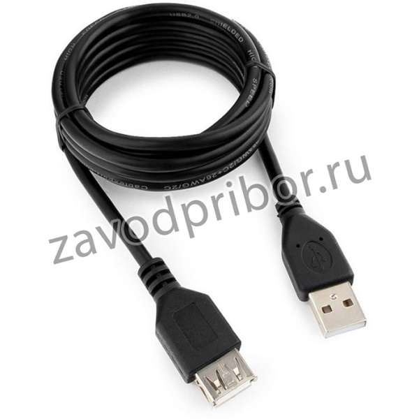 Кабель удлинитель USB2.0 Pro AM/AF, 1.8м, экран, черный, пакет CCP-USB2-AMAF-6