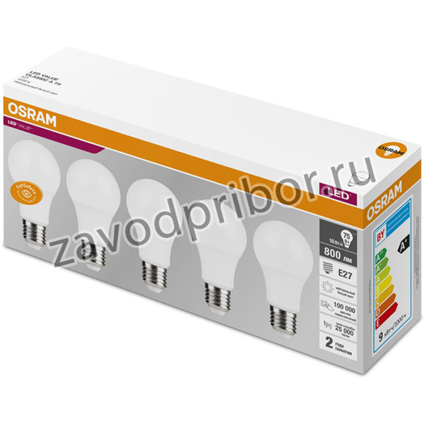Лампочки светодиодные Osram Led Value Classic A75 10Вт 4000К Е27 / E27 груша матовая нейтральный белый свет набор 5 штук