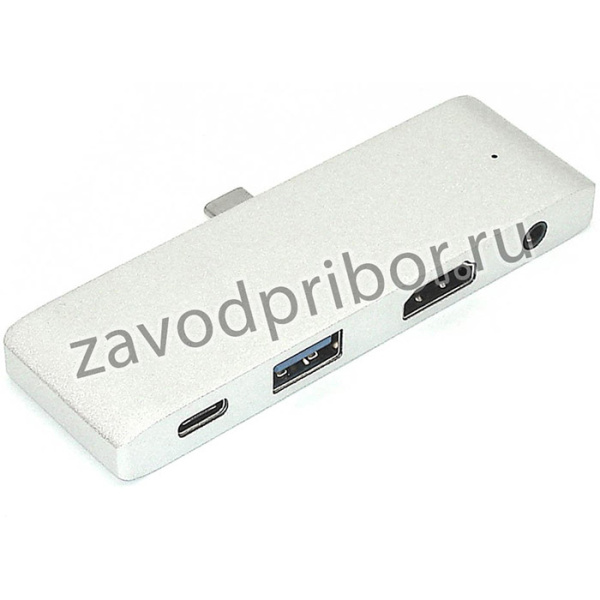 Адаптер Type C на HDMI, USB 3.0 + Audio 3,5 + Type C серебро