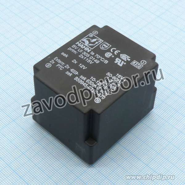 BV UI 305 0149, (16W 2x12V 2x666mA 2*115V), Трансформатор питания 16ВА 2x115В, 2x12В, 2x666мА 70/B