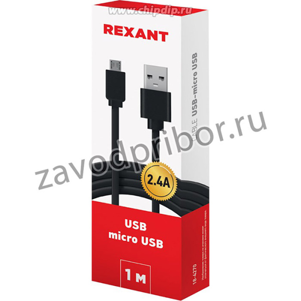 18-4270, Кабель USB-micro USB/2,4A/PVC/black/1m/