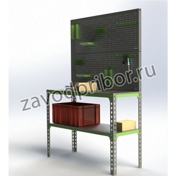 Стол-верстак 950x1000x500 (две полки) + двойная перфопанель с комплектом аксессуаров SVPIIPRIIA951050