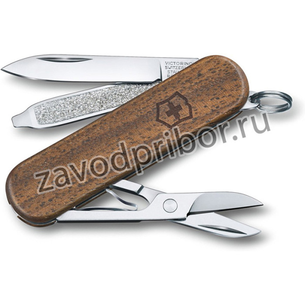 0.6221.63, Нож-брелок Victorinox Classic SD, 58 мм, 5 функций, рукоять из орехового дерева