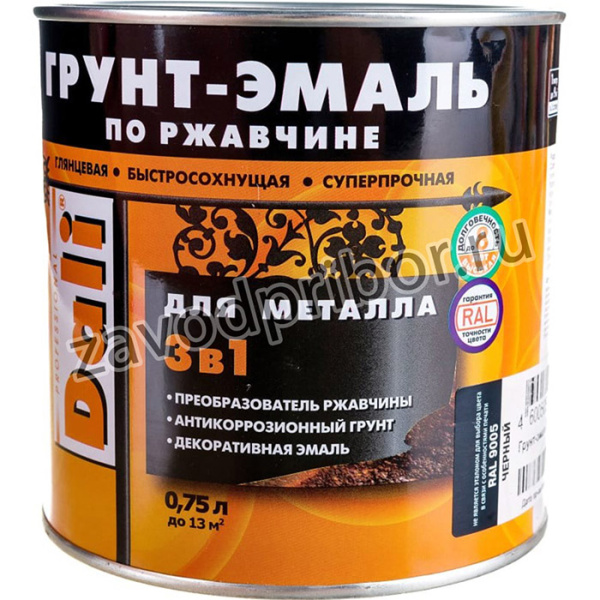 ГРУНТ- ЭМАЛЬ ПО РЖАВЧИНЕ 3 В 1 ЧЕРНАЯ RAL 9005 0,75 Л 6 19299