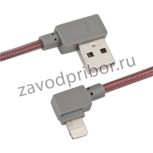 USB кабель "LP" для Apple 8 pin Г-коннектор оплетка леска (красный/блистер)