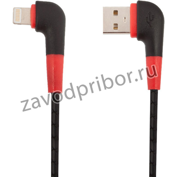 USB кабель "LP" для Apple 8 pin L-коннектор "Кожаный шнурок" (черный/коробка)