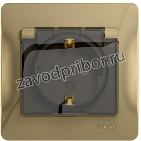 Розетка 1-м СП Glossa 16А IP44 с заземл. защ. шторки с крышкой в сборе титан SE GSL000448