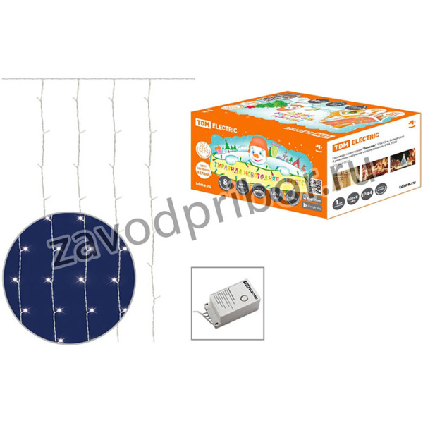 Гирлянда новогодняя "Занавес" 1,5х1,5 м, белый свет, 8 режимов, наружное использование, IP44, TDM