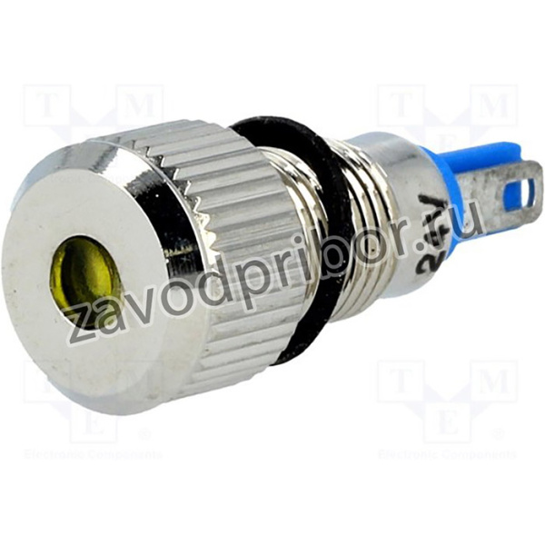 GQ8F-D/Y/24, Индикат.лампа: LED, плоский, 24ВDC, Отв: d8мм, IP67, под пайку